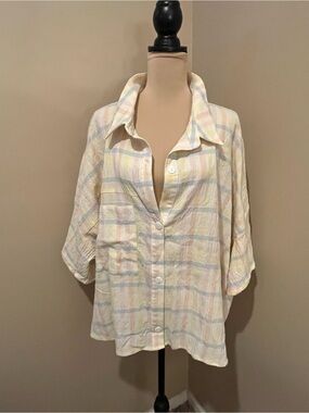 NWT One Loved Babe Light Pastel Plaid Button-Up Shirt, 3X